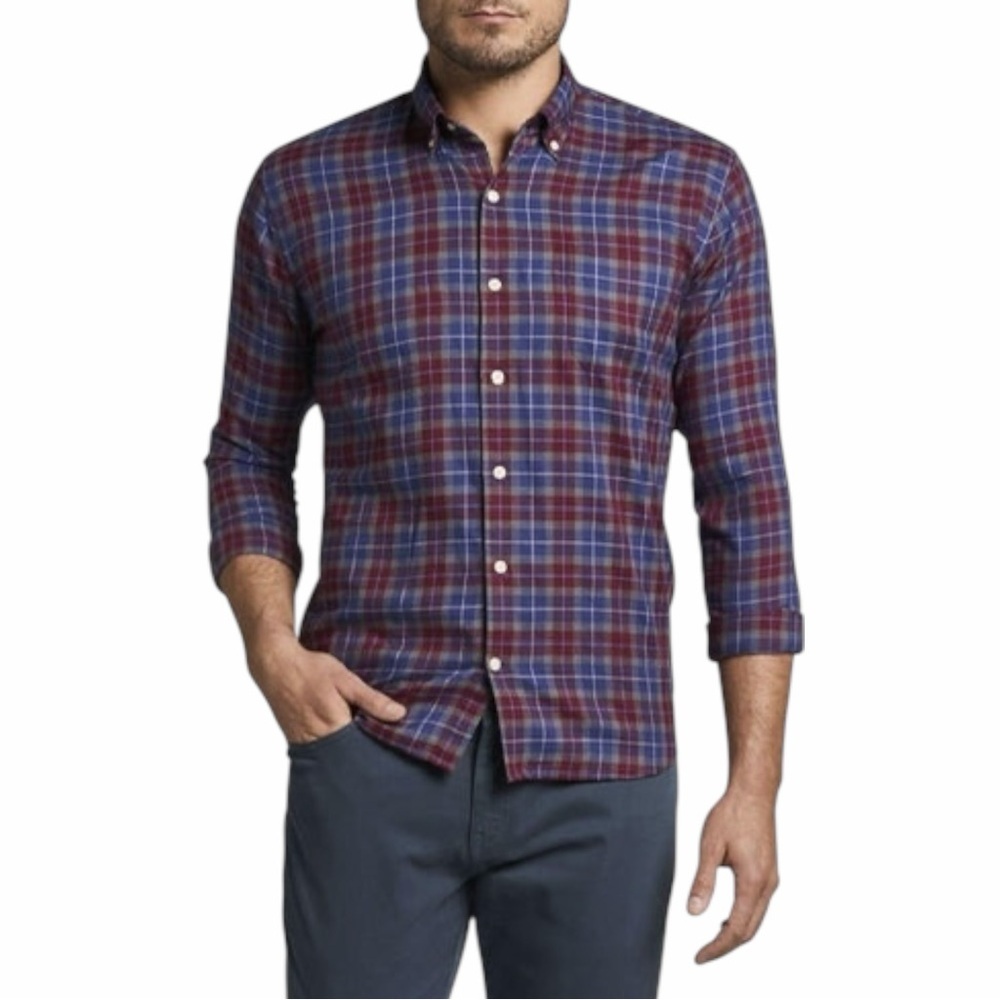PETER MILLAR ✘ Autumn Soft Beaumont Cotton Sport Button Shirt Red Blue Plaid XL